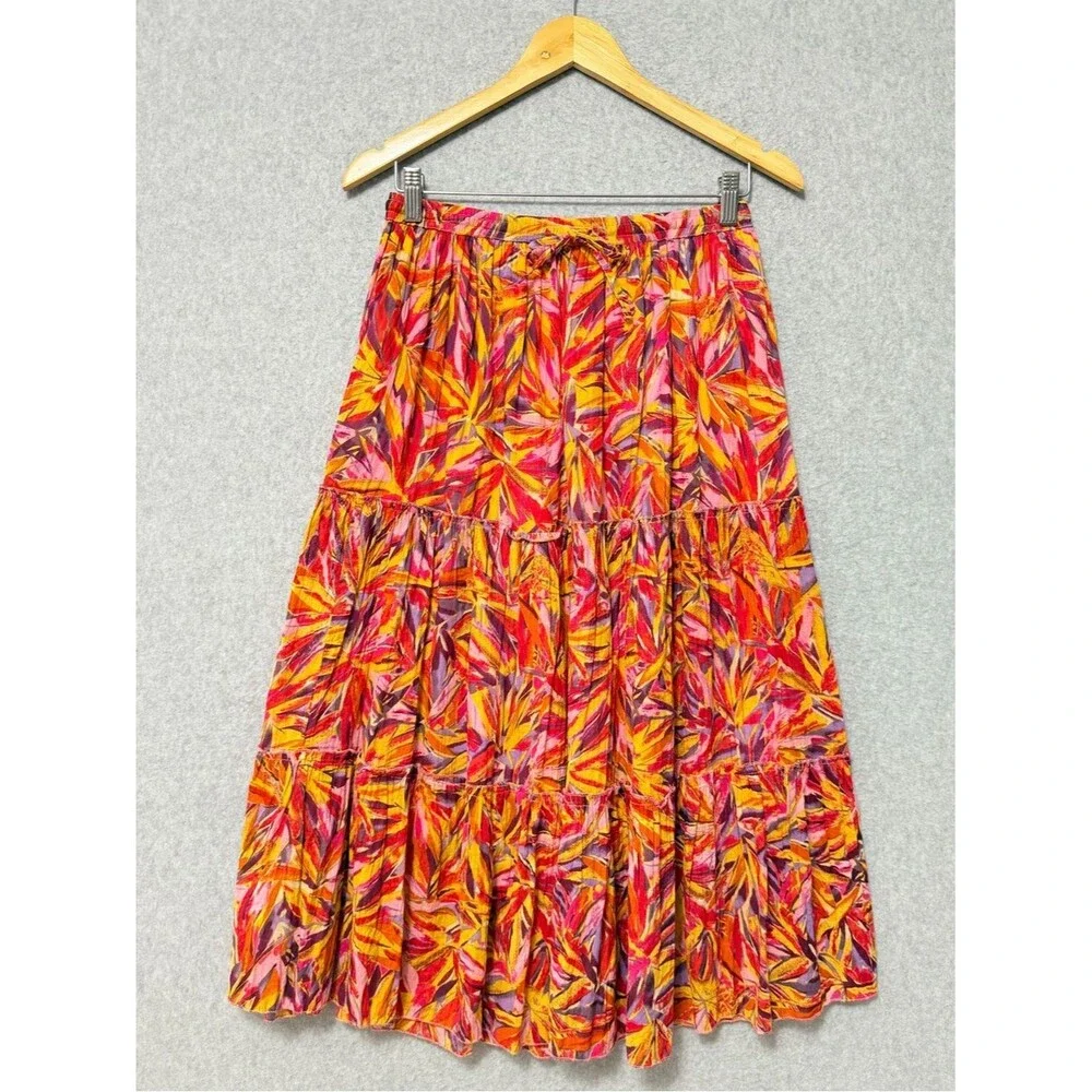 Vintage Jane Ashley Prairie Skirt Size Large Petite Red Orange Elastic Waist
